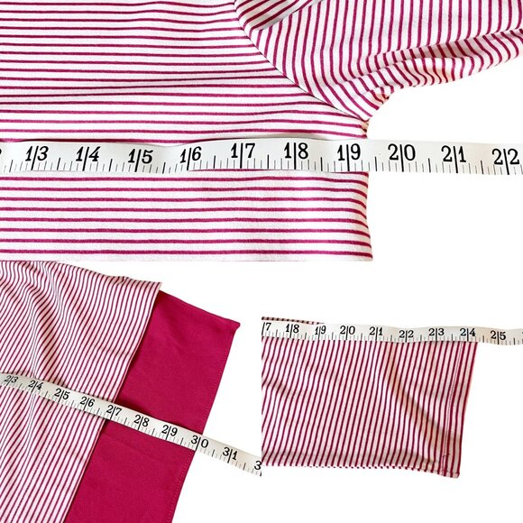 Chico’s Women’s Sz 1 US M Striped Woven-Hem Top Pink & White Rayon Spandex Blend - Picture 6 of 7